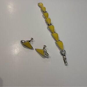 Lisner Vintage Yellow and Silver Bracelet and Earrings Set
